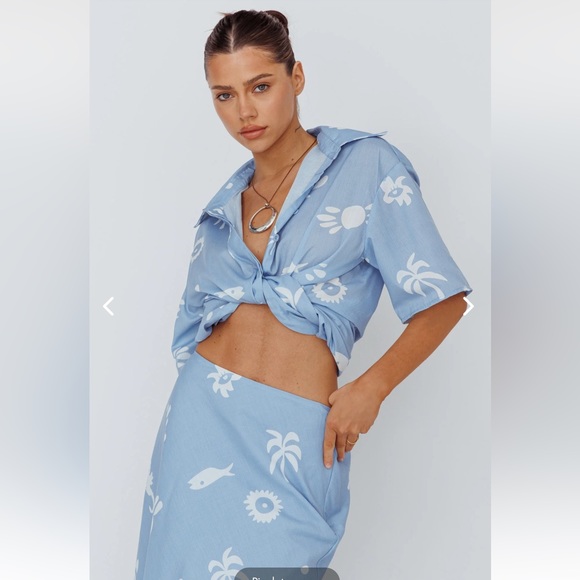 INDI LUXE LIGHT AURA BUTTON UP SHIRT PRINT BLUE WHITE - Picture 3 of 5